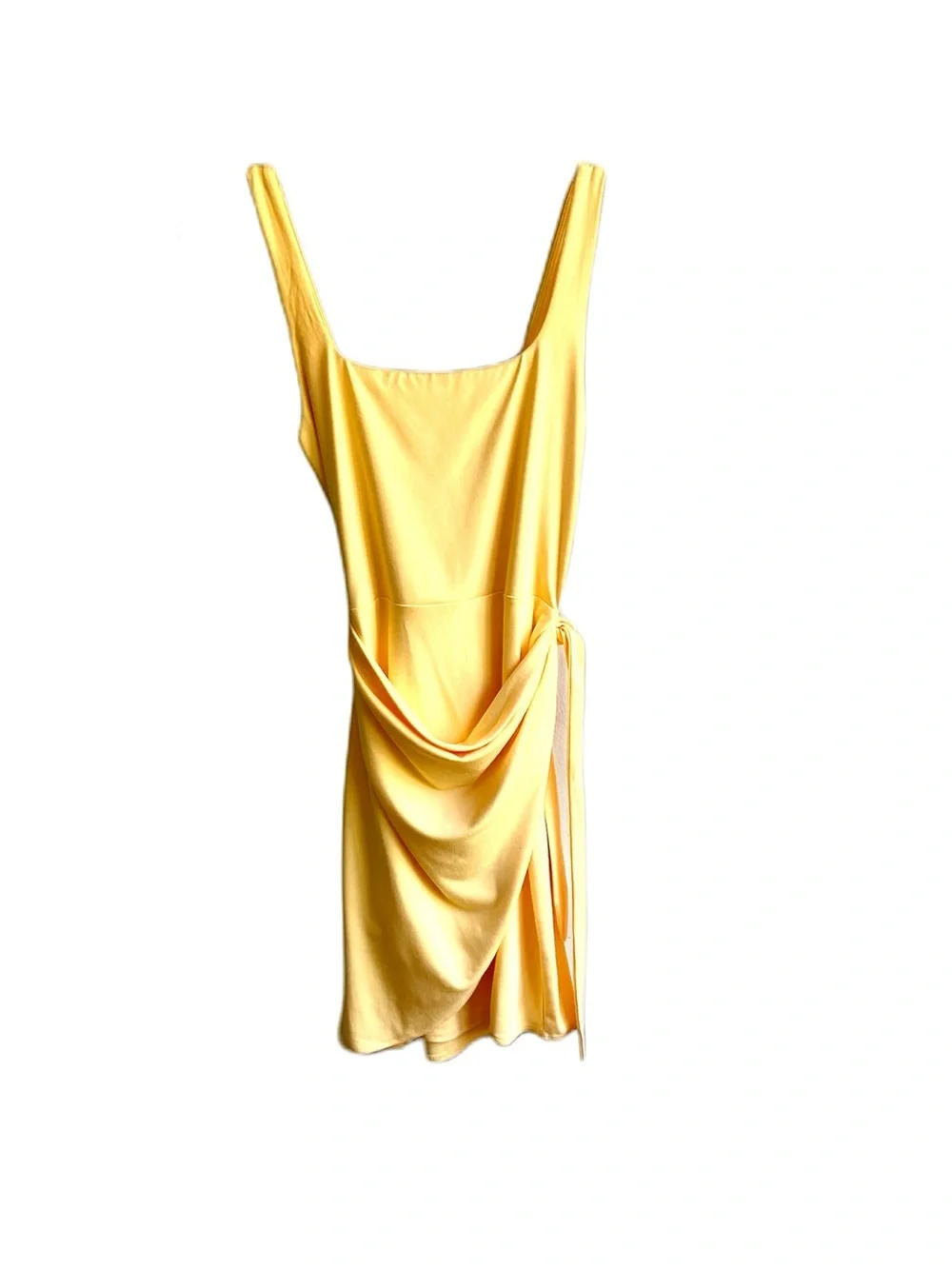 Wilfred Aritzia Saturn Mini Dress Size S Orange Yellow Square Neck Draped Wrap - Picture 7 of 13